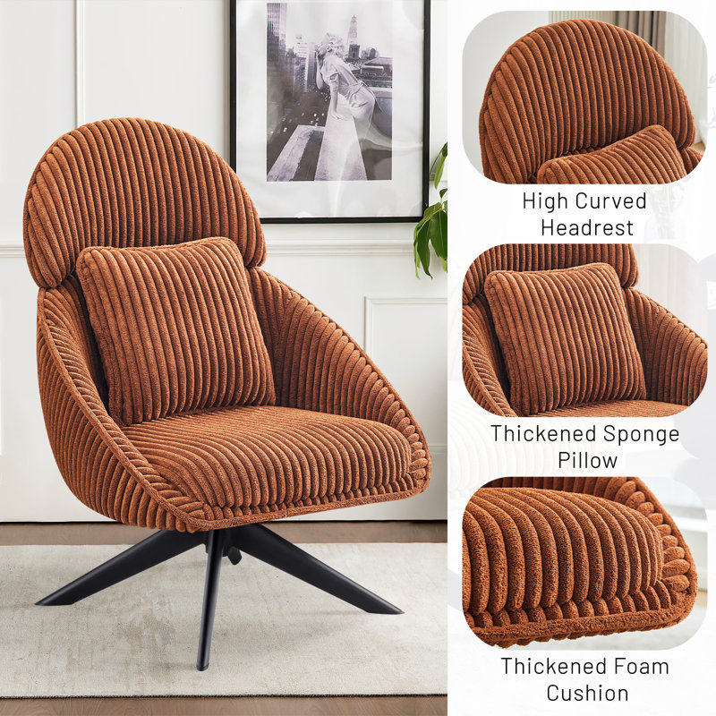 Areyah Swivel Accent Chair with Pillow Comfy Lounge Chair Beige Corduroy